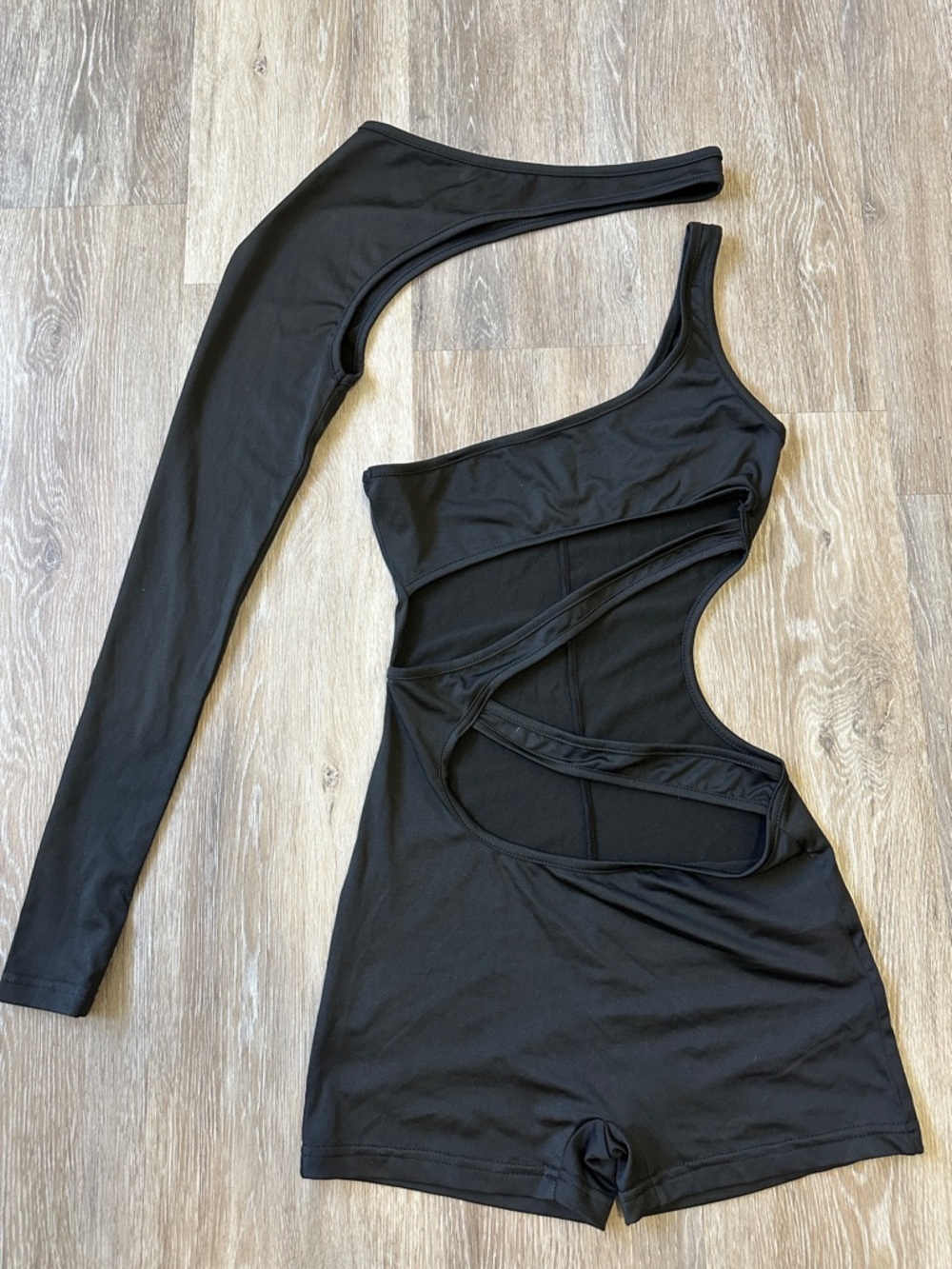 One-Shoulder Black Cutout Mini Dress Romper